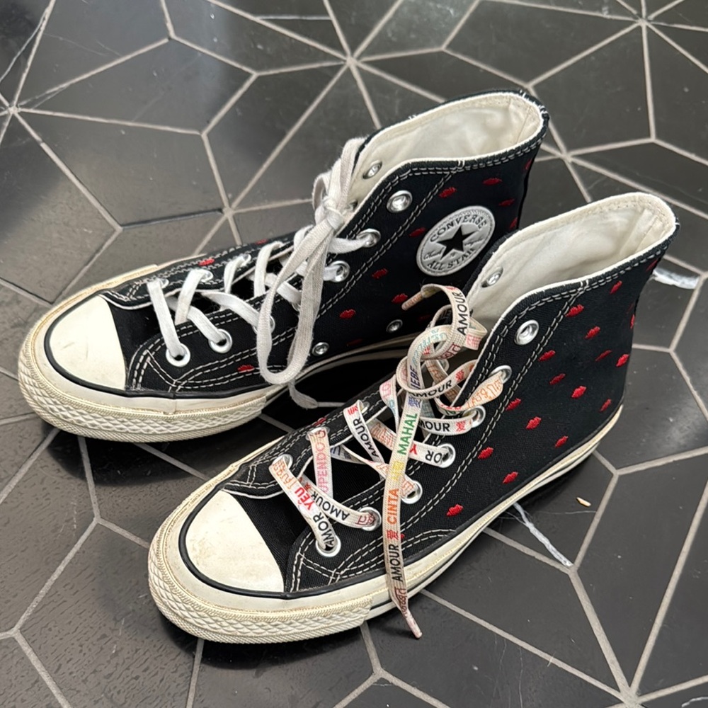 Converse Black High-Tops with Red Accents